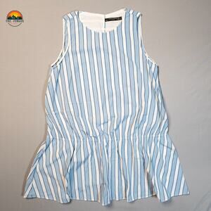 Zara Trafaluc Collection Top Blue White Sleeveless Striped Seersucker Women's M